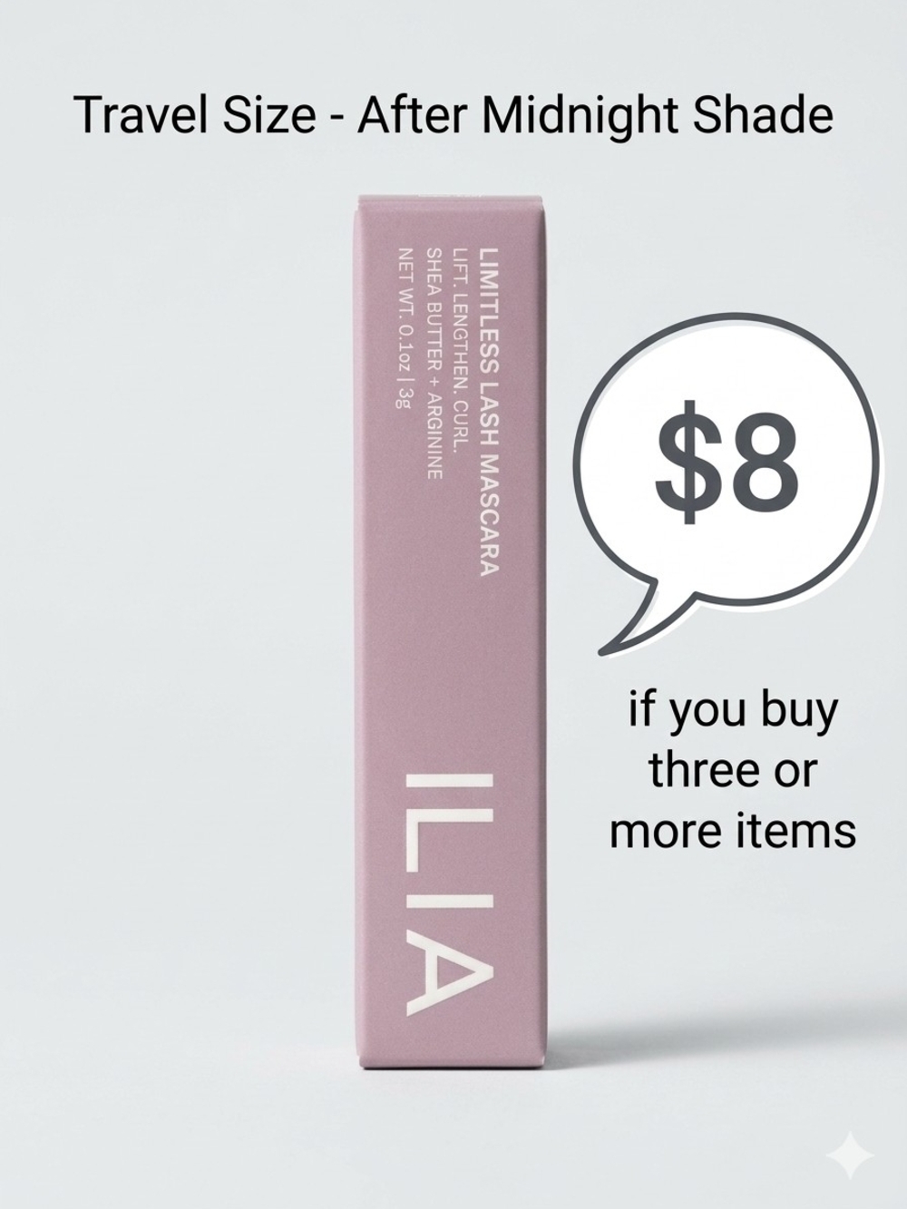 ILIA Mascara Mini Limitless Lash - After Midnight (Black) NIB